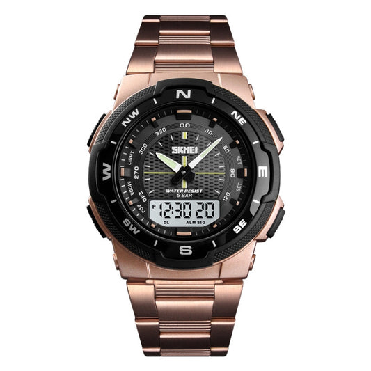 SKMEI 1370 Multifunctional Men Outdoor Sports Noctilucent Waterproof Stainless Steel Digital Wrist Watch (Rose Gold) - Sport Watches by SKMEI | Online Shopping South Africa | PMC Jewellery