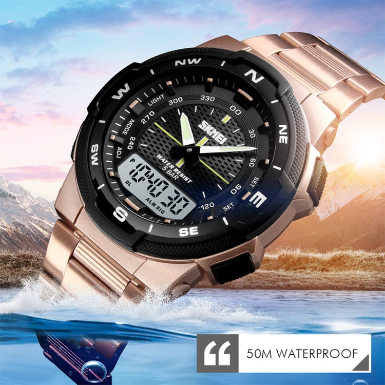 SKMEI 1370 Multifunctional Men Outdoor Sports Noctilucent Waterproof Stainless Steel Digital Wrist Watch (Gold) - Sport Watches by SKMEI | Online Shopping South Africa | PMC Jewellery