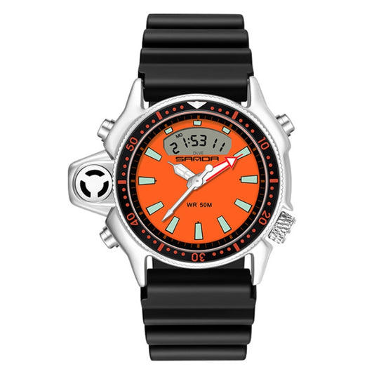 SANDA 3008 Multifunctional Men Outdoor Sports Noctilucent 50m Waterproof Digital Wrist Watch (Black+Orange) - Sport Watches by SANDA | Online Shopping South Africa | PMC Jewellery