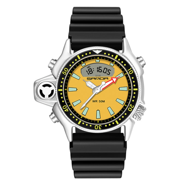 SANDA 3008 Multifunctional Men Outdoor Sports Noctilucent 50m Waterproof Digital Wrist Watch (Black Yellow) - Sport Watches by SANDA | Online Shopping South Africa | PMC Jewellery