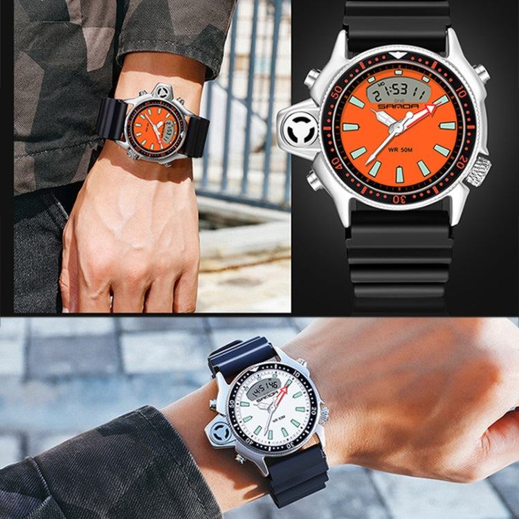 SANDA 3008 Multifunctional Men Outdoor Sports Noctilucent 50m Waterproof Digital Wrist Watch (Black+Orange) - Sport Watches by SANDA | Online Shopping South Africa | PMC Jewellery