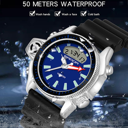 SANDA 3008 Multifunctional Men Outdoor Sports Noctilucent 50m Waterproof Digital Wrist Watch (Black Blue) - Sport Watches by SANDA | Online Shopping South Africa | PMC Jewellery