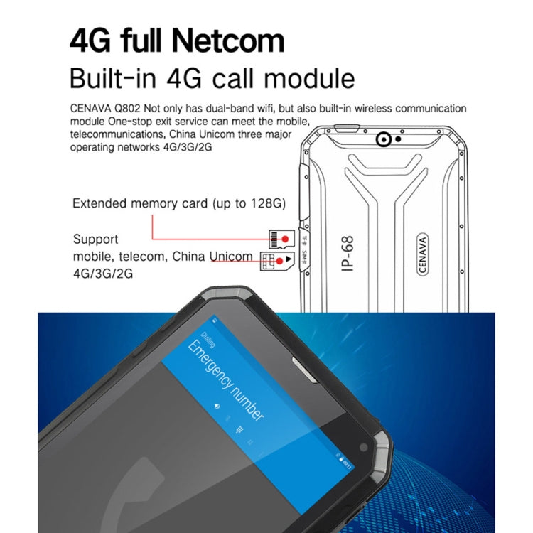 CENAVA-Q802 Triple Proofing Tablet PC, 8.0 inch, 4GB+64GB, Support Google Play, 4G Phone Call, IP68 Waterproof Shockproof Dustproof, Android 9.0, MTK6762 Octa Core 2.0GHz, Support OTG/GPS/NFC/WiFi/BT/TF Card(Black) - CENAVA by CENAVA | Online Shopping South Africa | PMC Jewellery