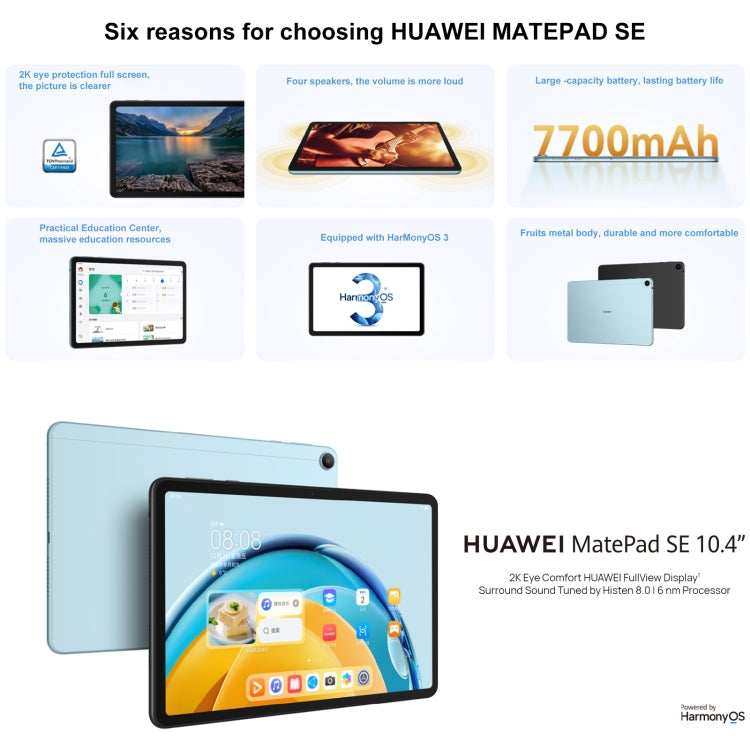 HUAWEI MatePad SE Wi-Fi, 10.4 inch, 6GB+128GB, HarmonyOS 3 Qualcomm Snapdragon 680 Octa Core, Support Dual WiFi / BT, Not Support Google Play(Black) - Huawei by Huawei | Online Shopping South Africa | PMC Jewellery