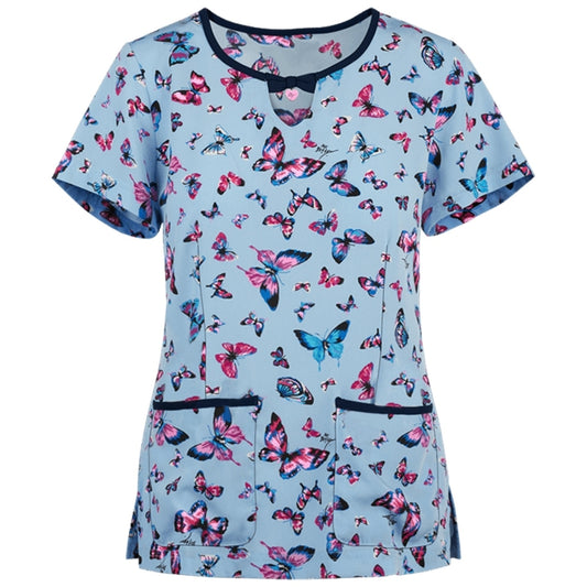 Printed Round Neck Slim-fit Nurse Uniform T-shirt (Color:Light Blue Size:M) - T-shirt by PMC Jewellery | Online Shopping South Africa | PMC Jewellery