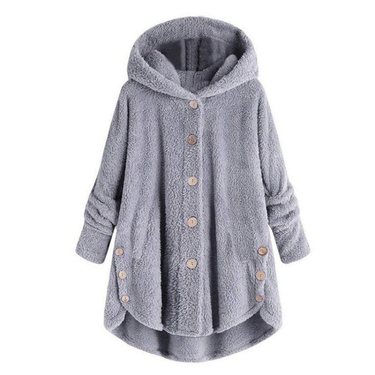 Button Plush Irregular Solid Color Coat (Color:Light Grey Size:M) - Hoodie by PMC Jewellery | Online Shopping South Africa | PMC Jewellery