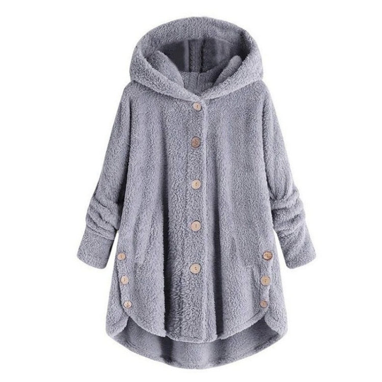 Button Plush Irregular Solid Color Coat (Color:Light Grey Size:XXXXL) - Hoodie by PMC Jewellery | Online Shopping South Africa | PMC Jewellery